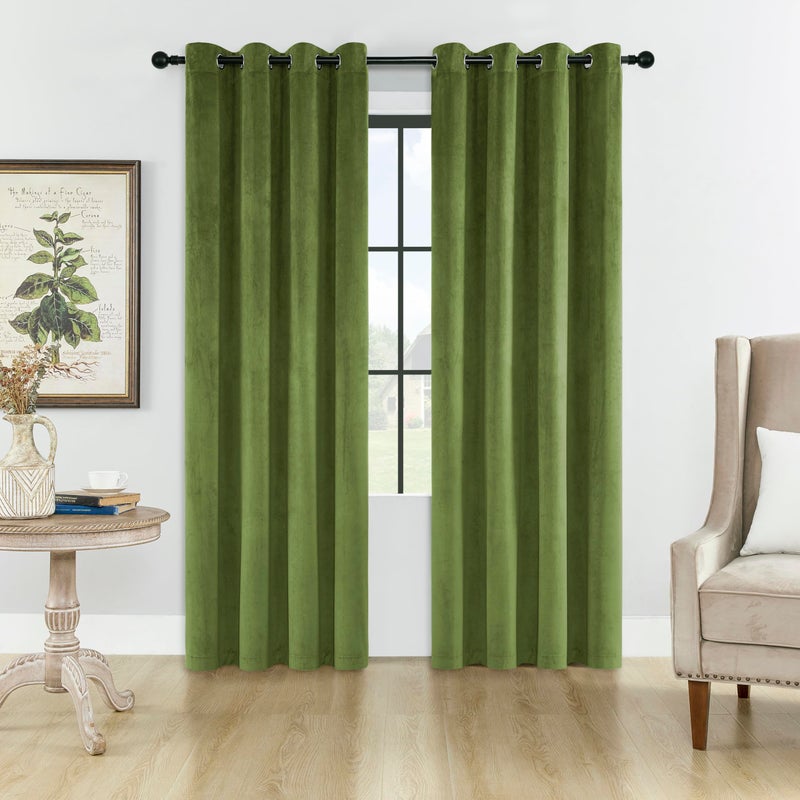 SMILETIME Green 72 in Long Velvet Curtains with Grommet, Thermal Insulated Super Soft Privacy Noise Reducing Light Filtering Velvet Curtains for Living Room, 2 Panels, Each 52 x 72 inches Long - Image 1